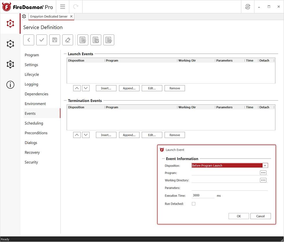 08 FireDaemon Pro Edit Service Events Tab