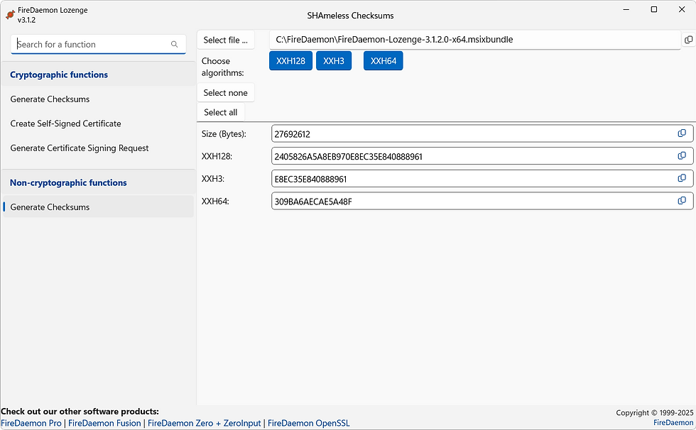 Generate Non-Cryptographic Checksums Function