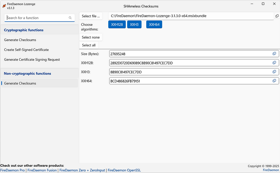 Generate Non-Cryptographic Checksums Function