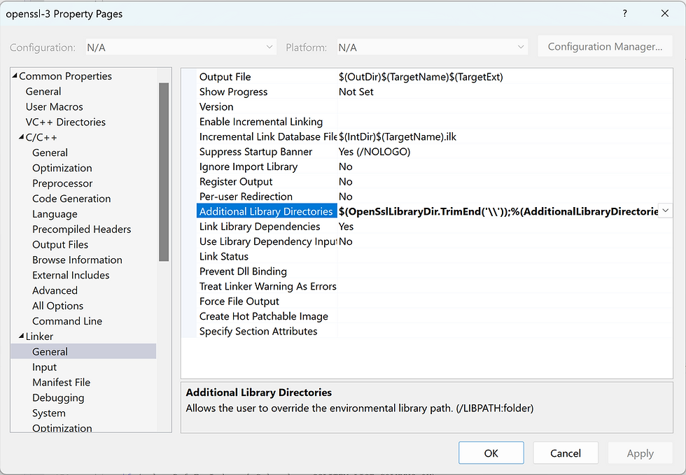 openssl-vs-library-directories