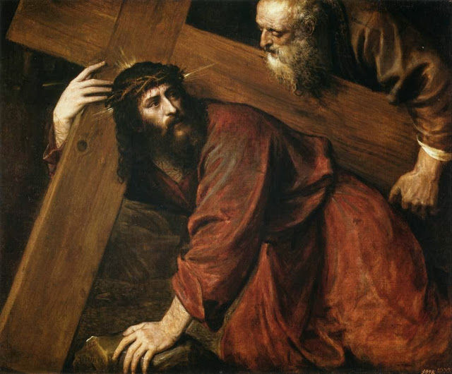 Simon de Cyrène aide Jésus à porter sa croix, Le Titien (XVIe siècle)
