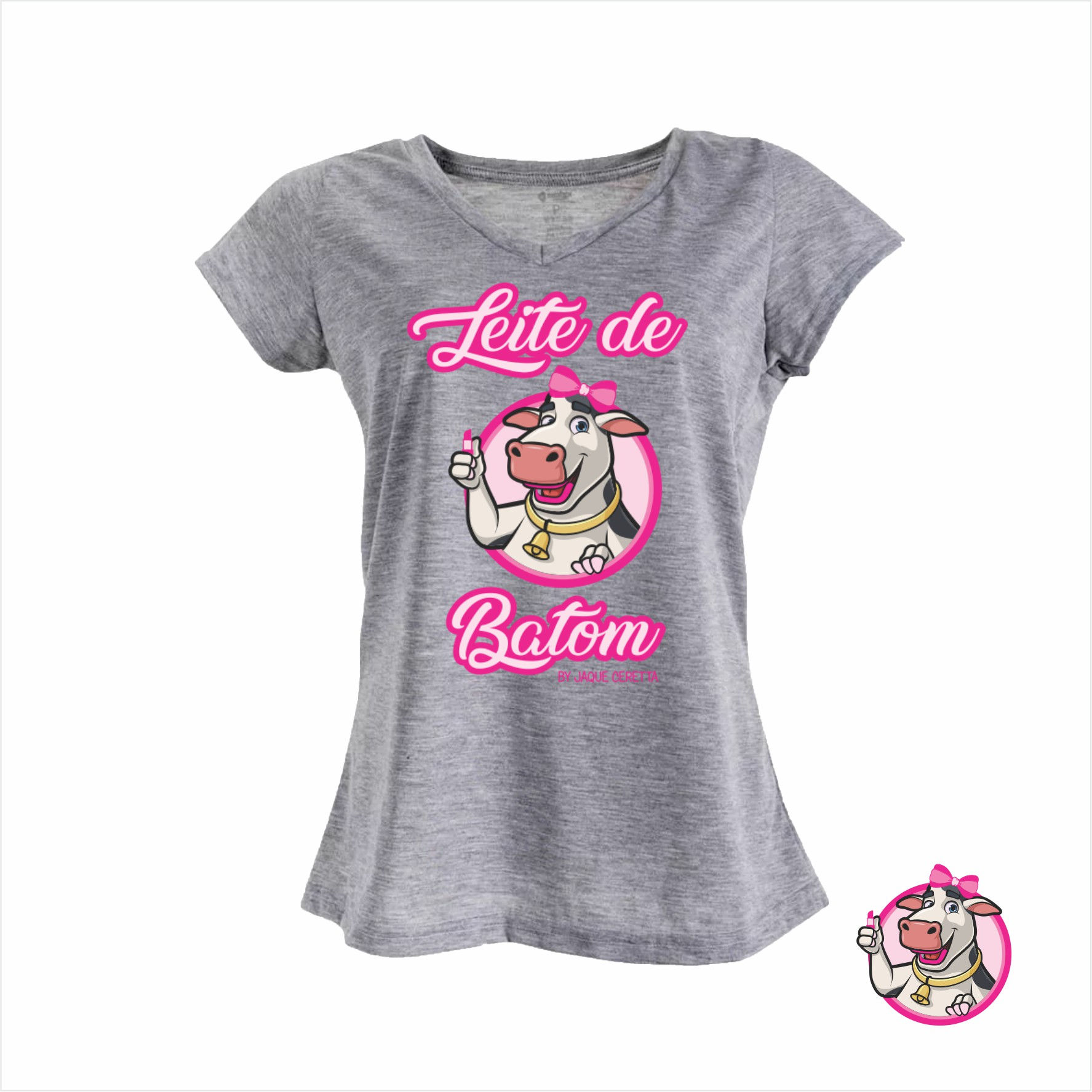 Camiseta Adulto Baby Look Cinza Mescla #leitedebatom