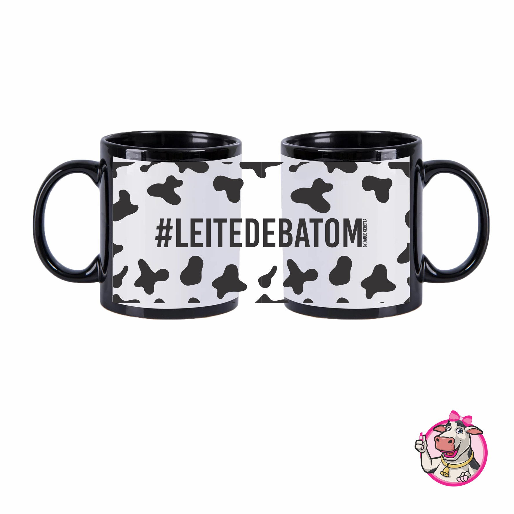 Caneca Porcelana Preta Tarja Branca 325ml #leitedebatom