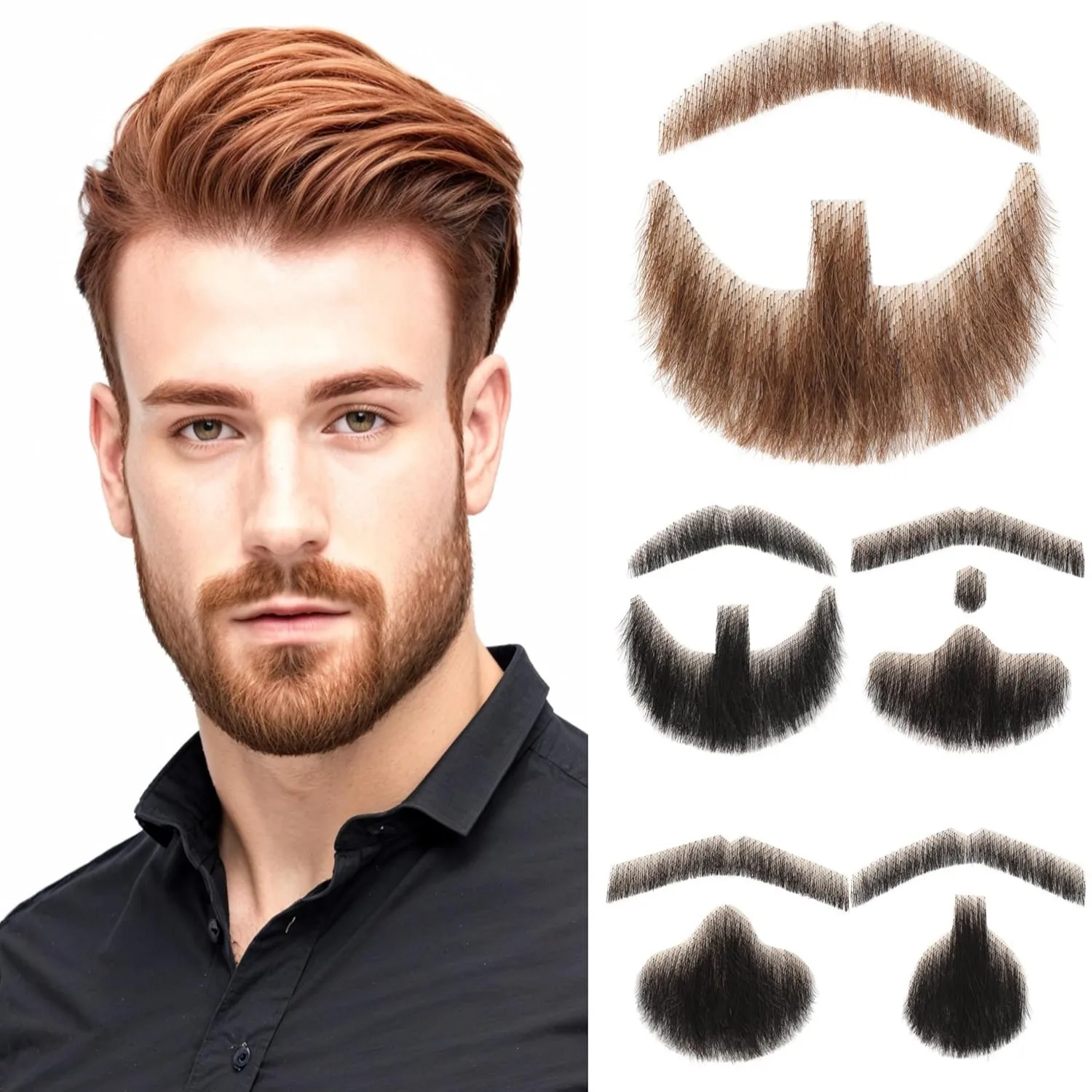 Fake Beard Trimmable and No Itching Fake Mustache Realistic Faux Facial Hair for