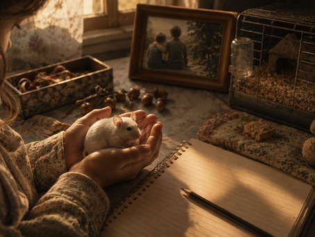 Little girl holding white mouse
