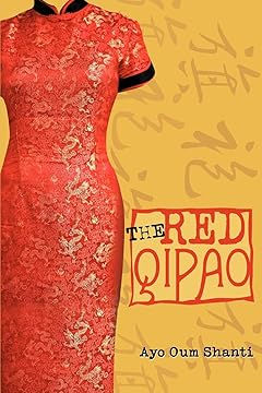 Cover of the novel “The Red Qipao,” featuring a red embroidered qipao dress by author Ayo Oum Shanti.