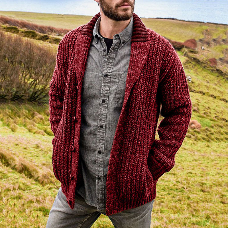 Miniatura: Men's Solid Color Long Sleeve Knit Cardigan Sweater