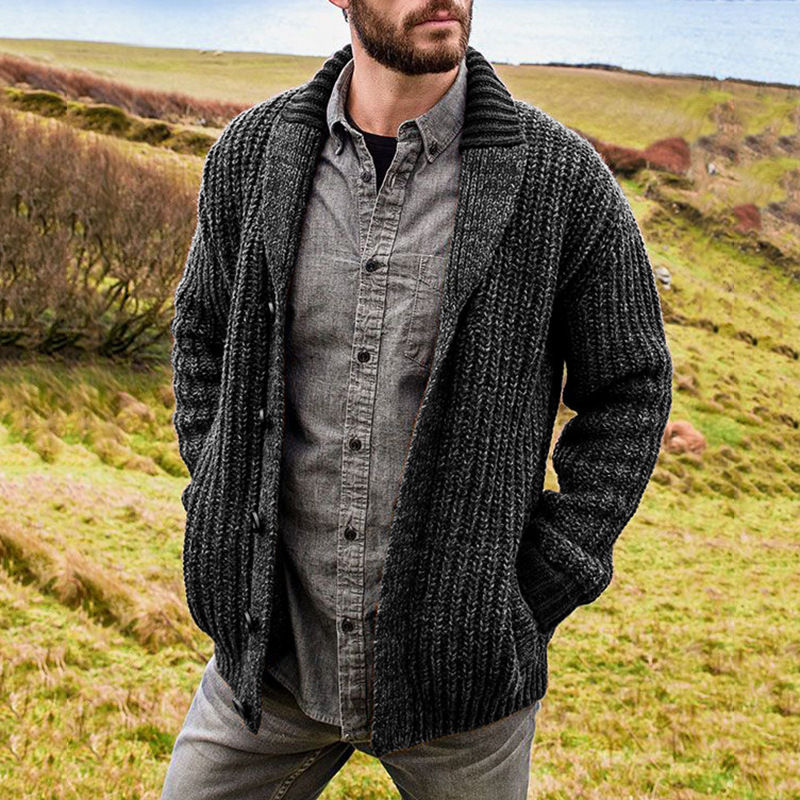 Miniatura: Men's Solid Color Long Sleeve Knit Cardigan Sweater