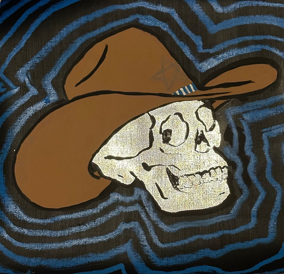 Western Skull in Silver Leaf and Oil Stick 12x12