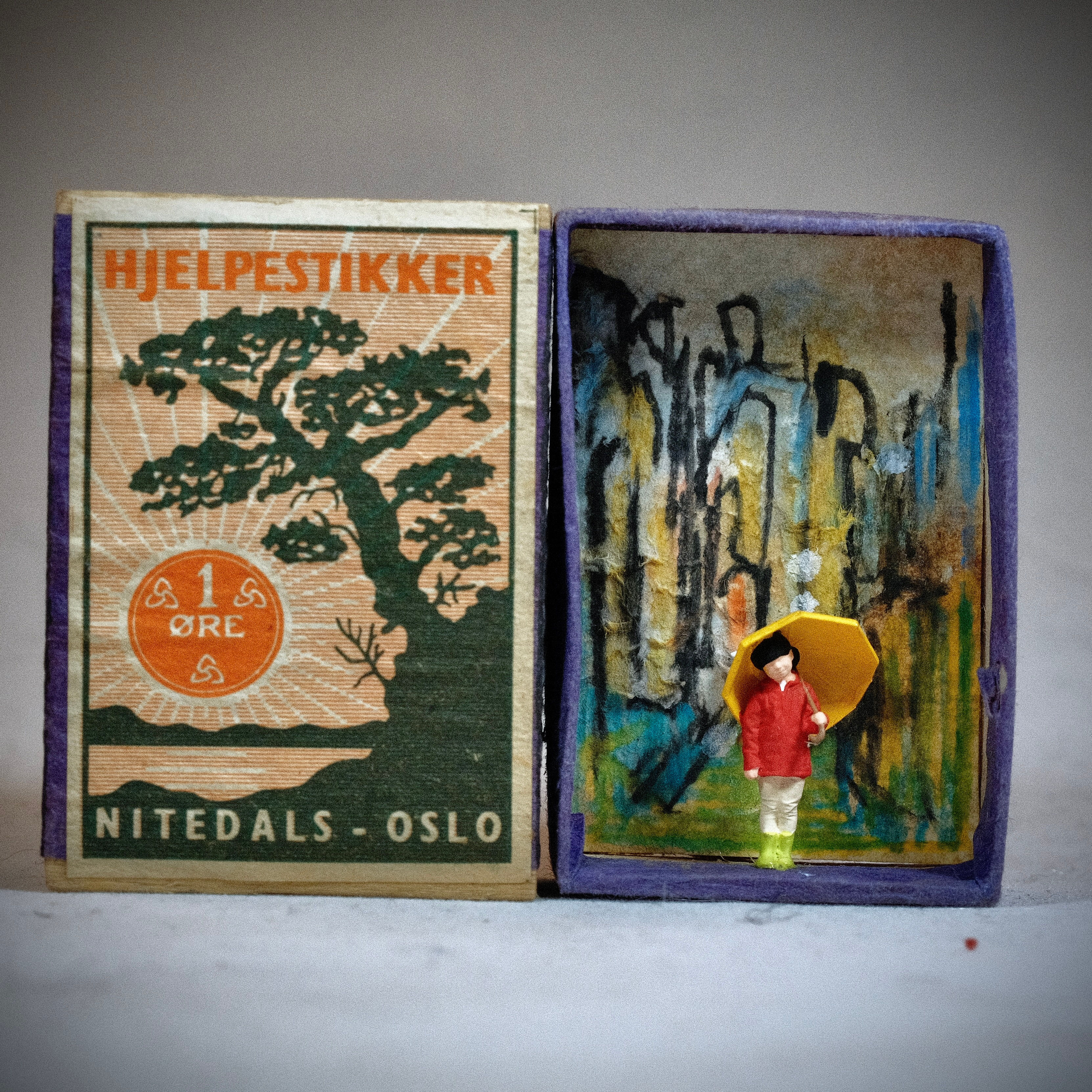 Matchbox umbrella character dioramas artist Sophy Smith