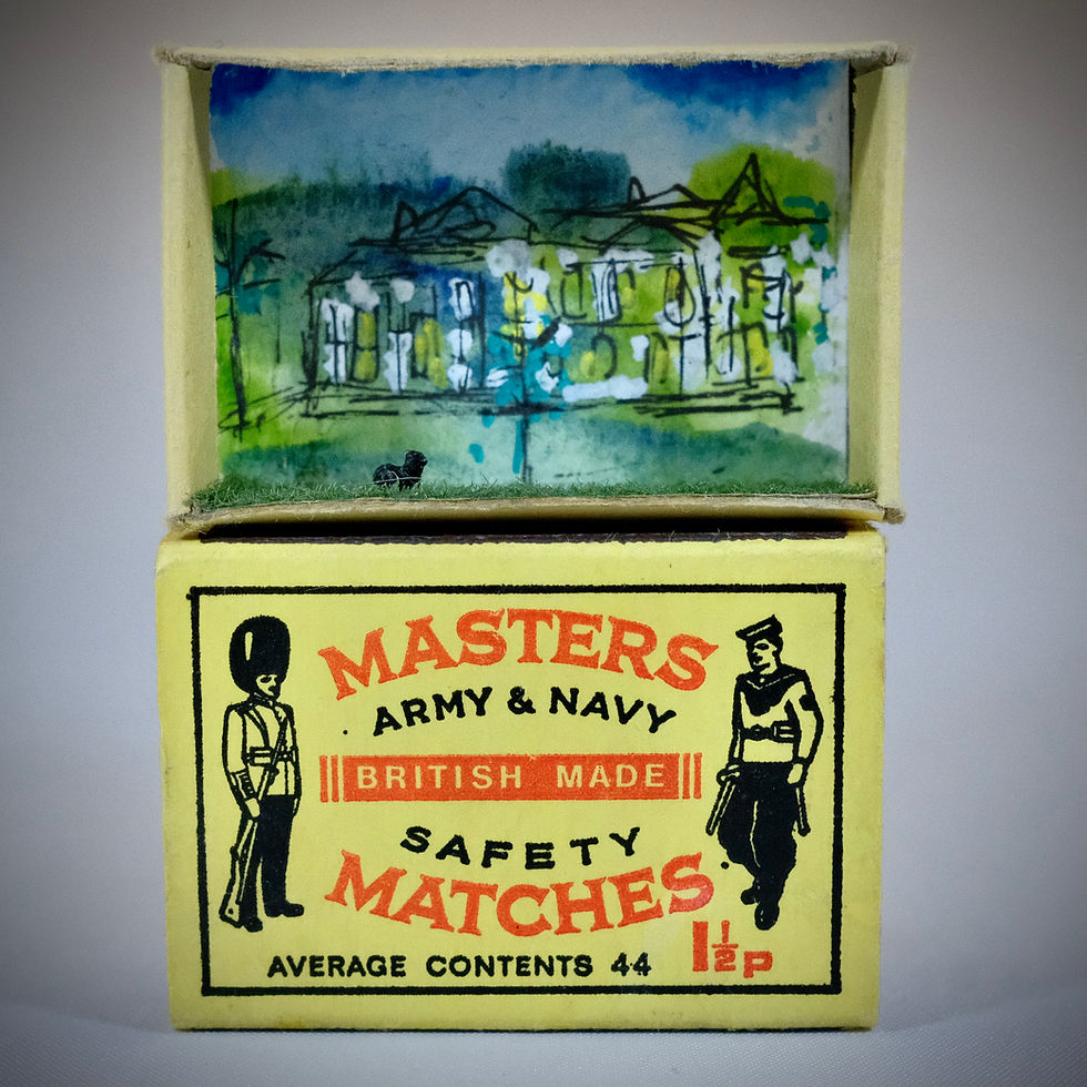 Matchbox diorama containing a cat
