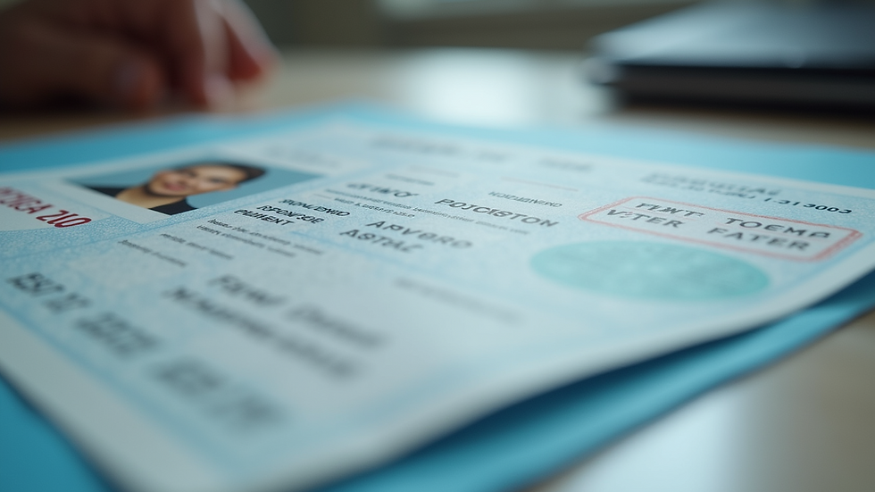 Close-up view of a document with personal identification details