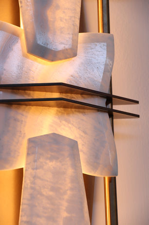 Custom brass light lighting art deco industrial interior design marble onyx