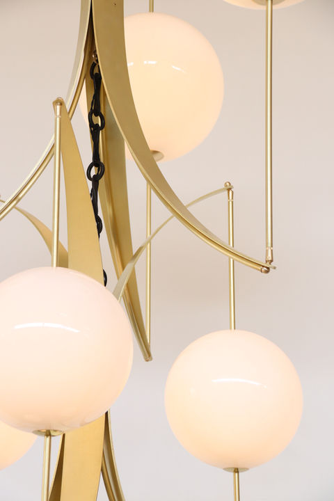 Brass light pendant chandelier contemporary custom made hand studio design bronze glass blown modern art deco