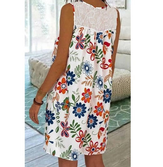 Thumbnail: White Lace Floral Sleeveless Dress