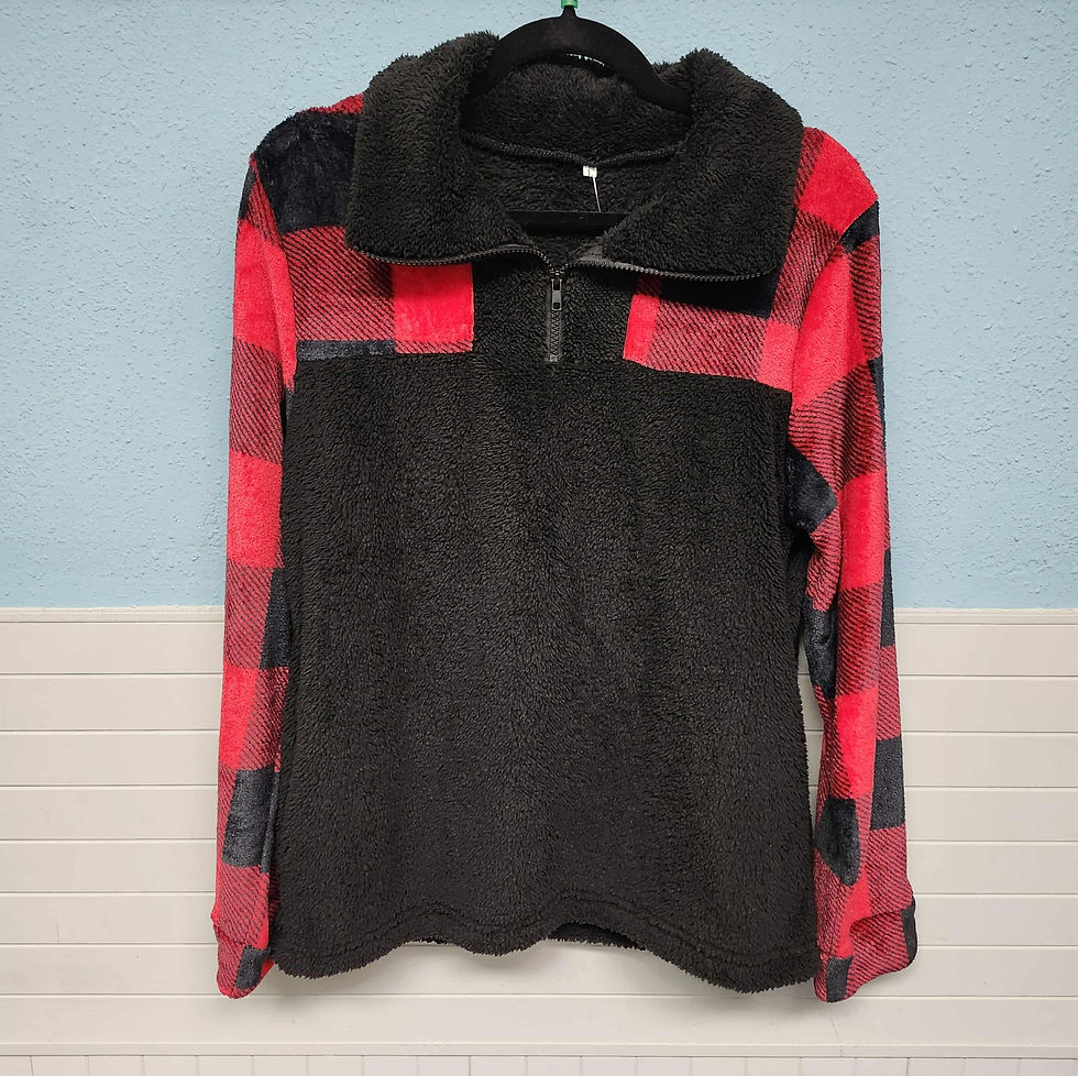 Thumbnail: Buffalo Plaid Half Zipper Fleece Sweatshirt