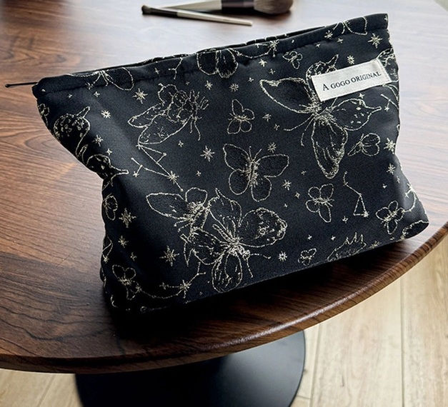 Black with Gold Butterflies Pouch