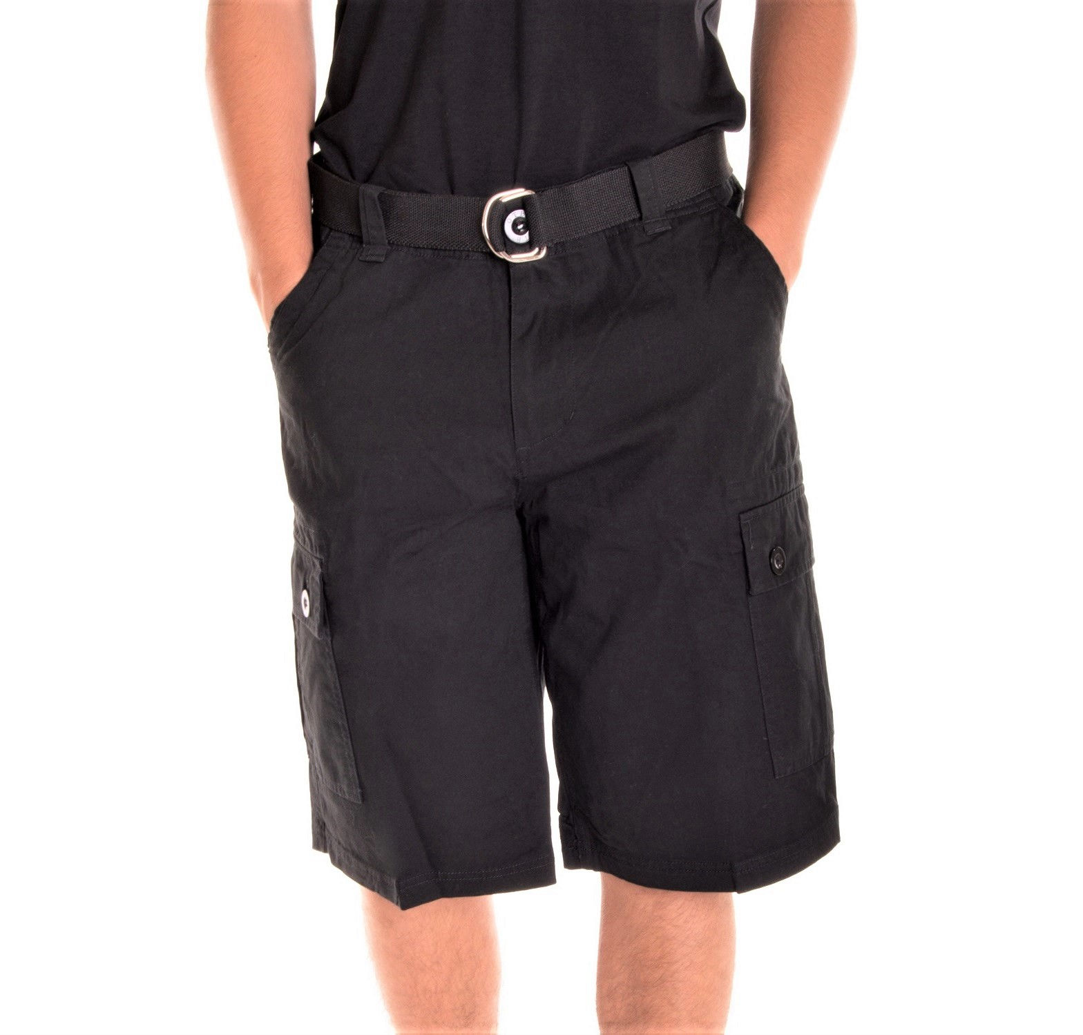Black Cargo Shorts With Twill Belt
