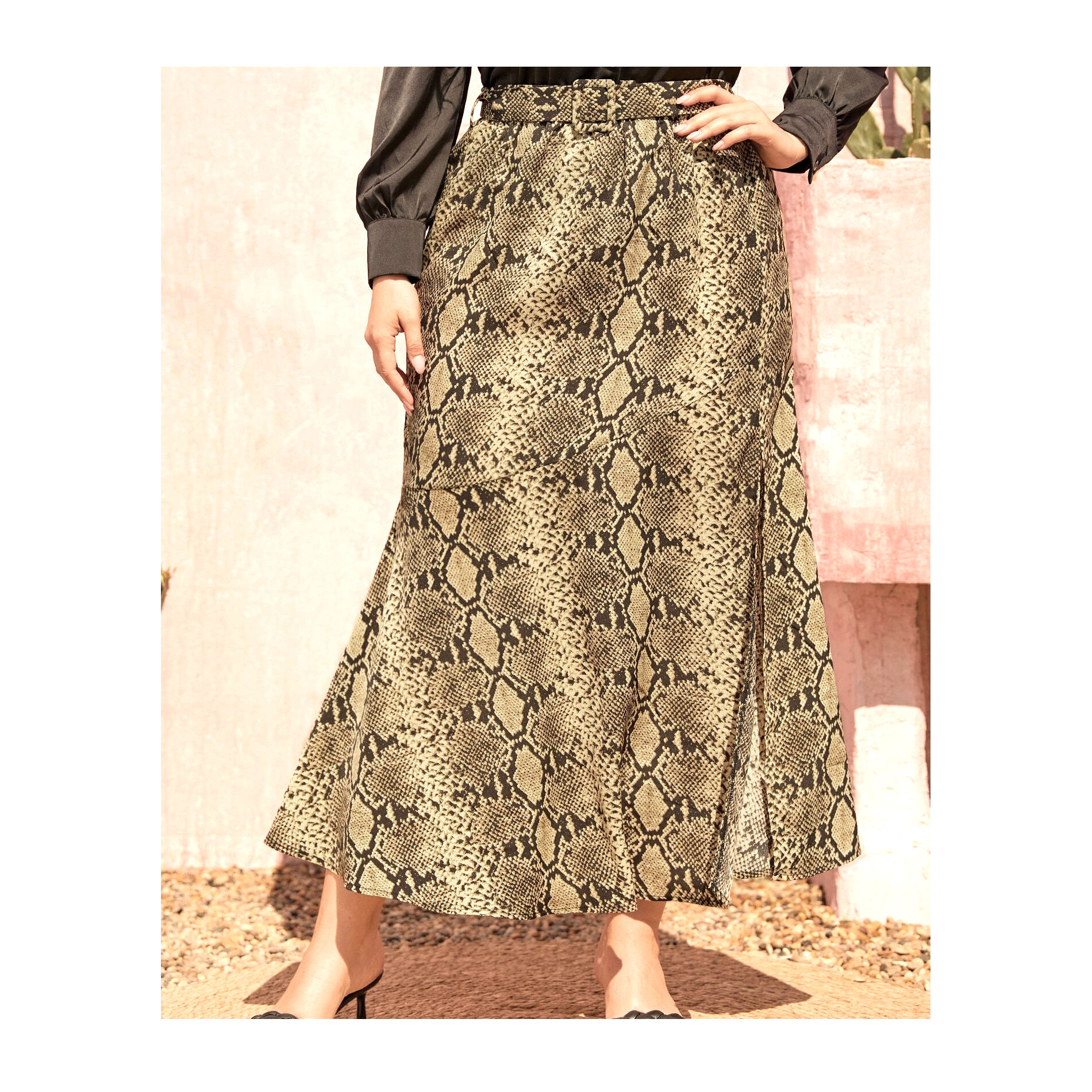 Snakeskin Split Thigh Skirt