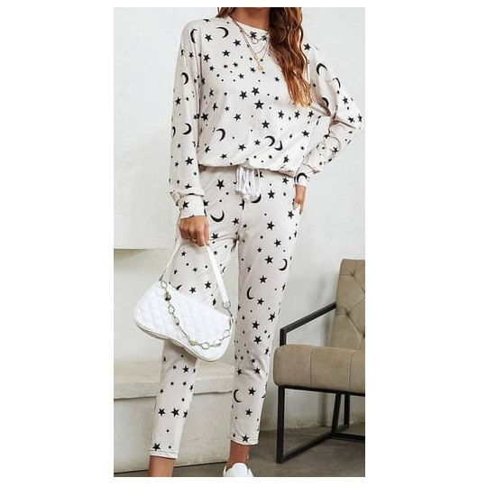 Moon and Star Long-Sleeve and Pants Pajama Set