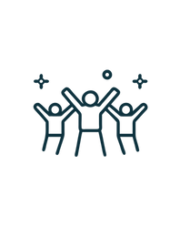 dancing figures with arms raised and stars around them