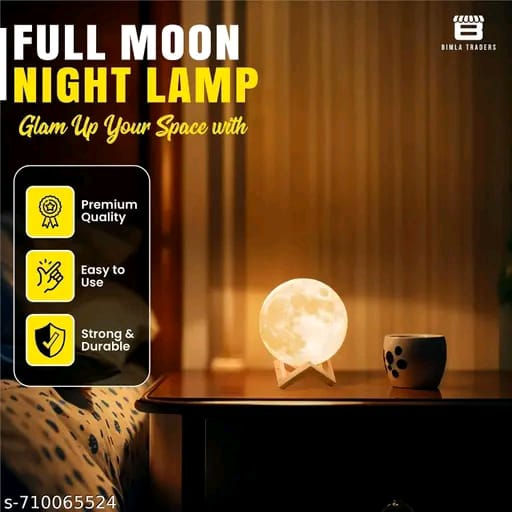 3D Moon Lamp with Remote | USB Rechargeable LED Night Light