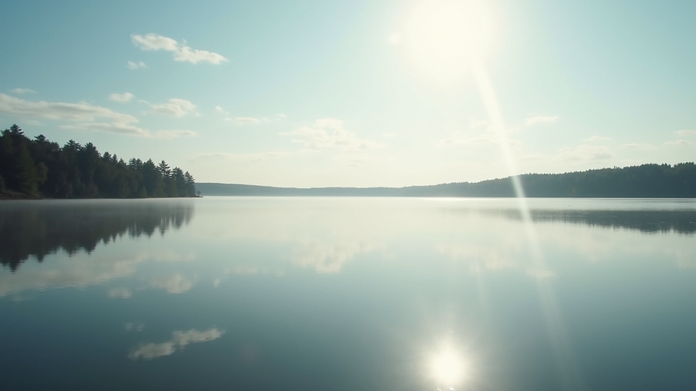 Eye-level view of a calm lake reflecting a clear sky