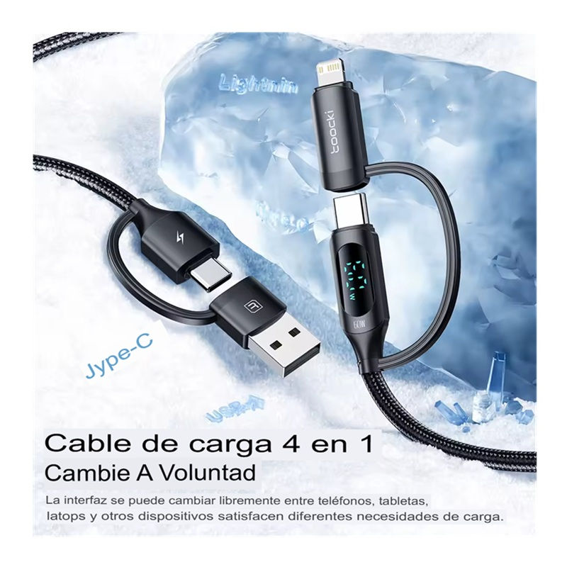 Miniatura: Cable Toocki 4 en 1 Carga Rapida PD 60W Longitud 1,2m