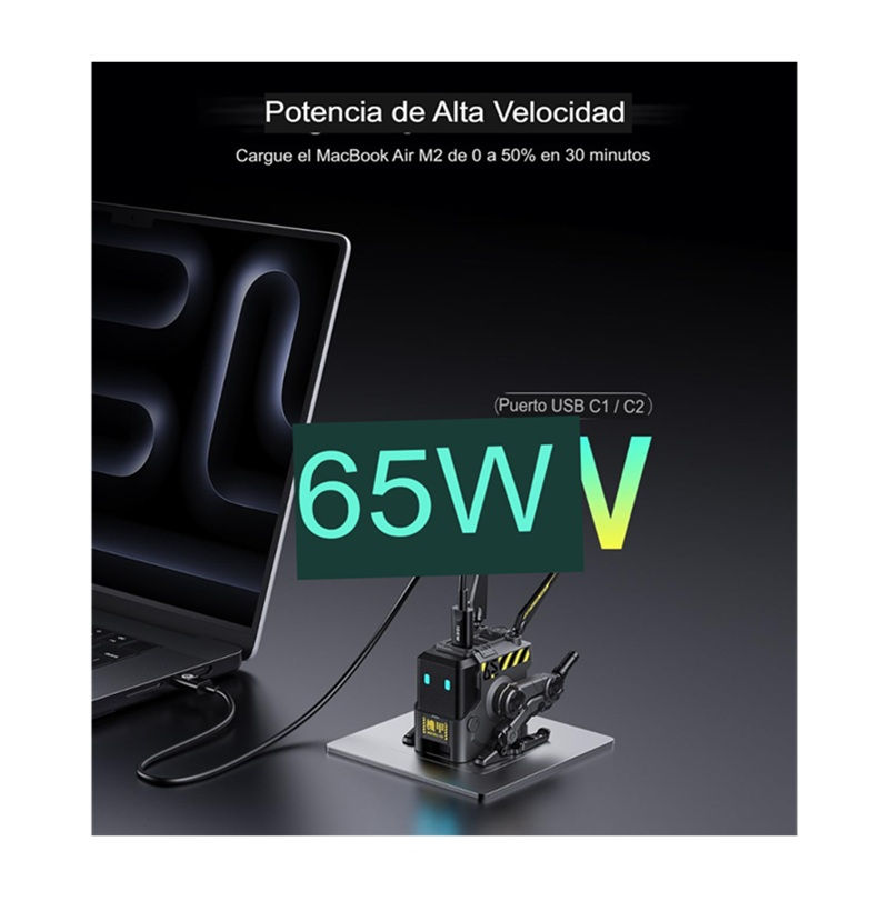 Miniatura: Cargador Gravastar Alpha Carga Rápida Gan 65w 2x Usb-c Usb-a Negro