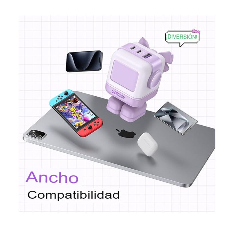 Miniatura: Cargador Ugreen USB C RG De 65W Robot Con 3 Puertos