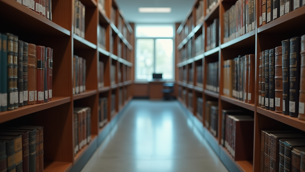 High angle view of a modern legal library with books and digital resources
