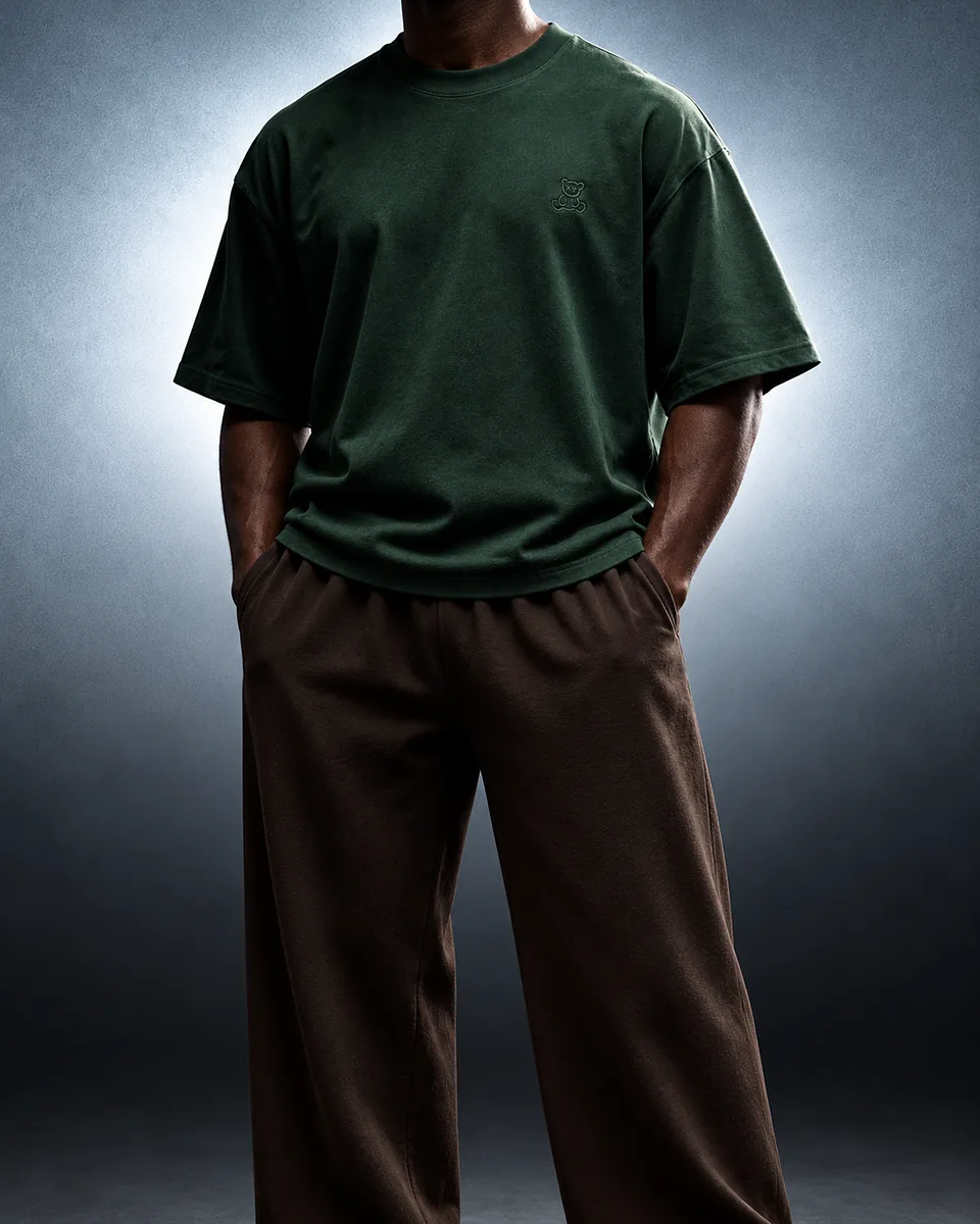 Jungle green oversized T-shirt with embroidered teddy logo
