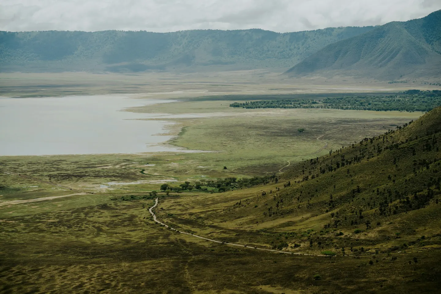 Vast crater landscape with a lake