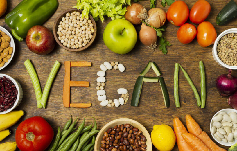 Vegan spelled out in vegetables