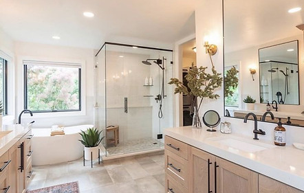Wood and white bathroom