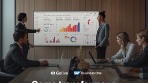 Profissionais de contabilidade em um escritório moderno analisando dashboards financeiros em laptops e uma grande tela digital, simbolizando o tema “Como Transformar o Fechamento Contábil em Estratégia: reduzir tempo, erros e liberar insights”. A imagem mostra colaboração entre equipe, gráficos coloridos em tons de vermelho, branco, cinza, preto e amarelo, representando automação, tecnologia e tomada de decisão inteligente. O ambiente transmite inovação e eficiência — ideal para empresas que buscam otimizar processos contábeis e gerenciais. SAP Business One