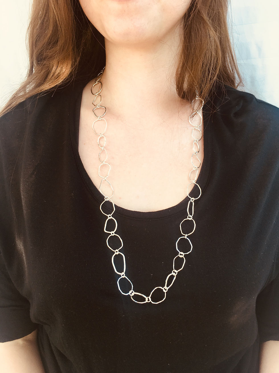 Sterling Silver Full Hammered Ring Necklace