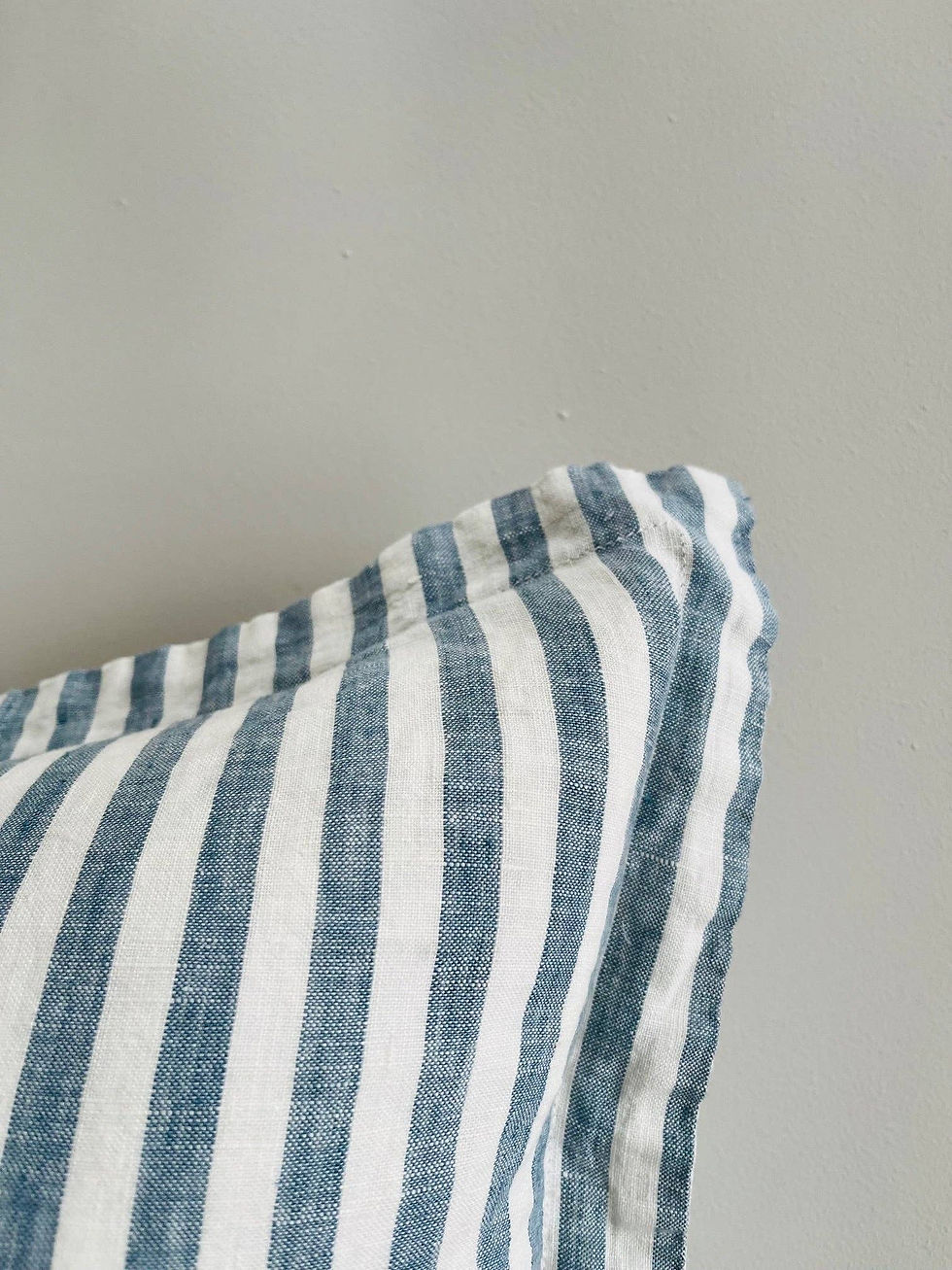 Thumbnail: Pure French Linen Cushion with Flange Detail - Stone Blue Stripe