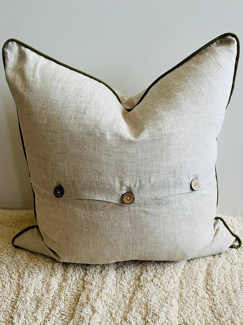 Thumbnail: Pure French Linen with Piped Edge - Natural with Olive Piping