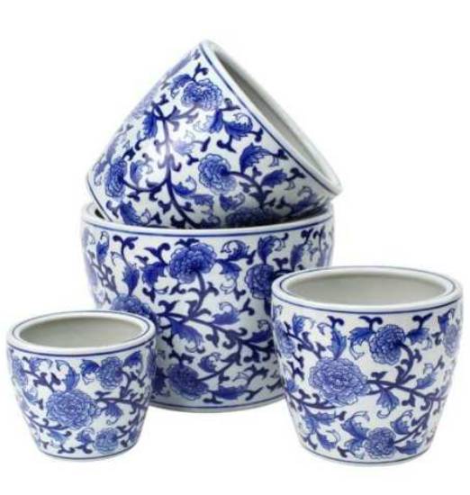 Round Pots with Saucers Peonies Small