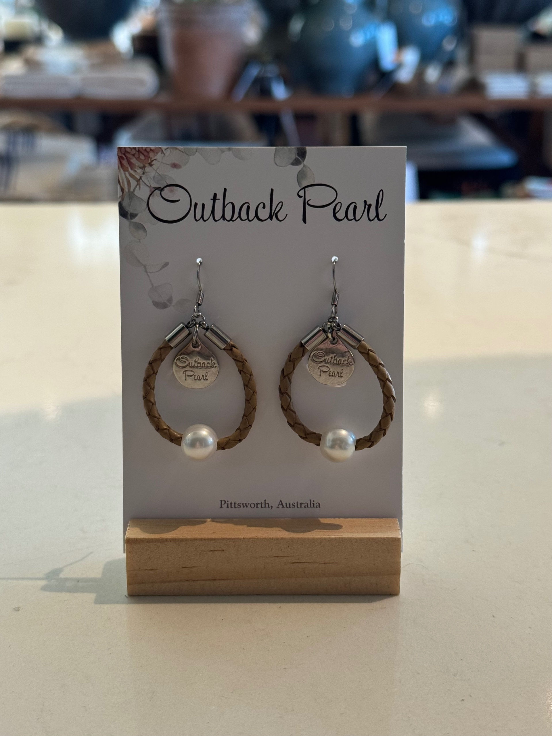 Leather Cord Earrings with Pearl