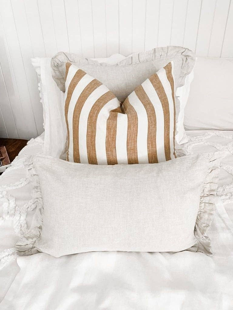 Thumbnail: Toffee Wide Stripe Linen Cushion