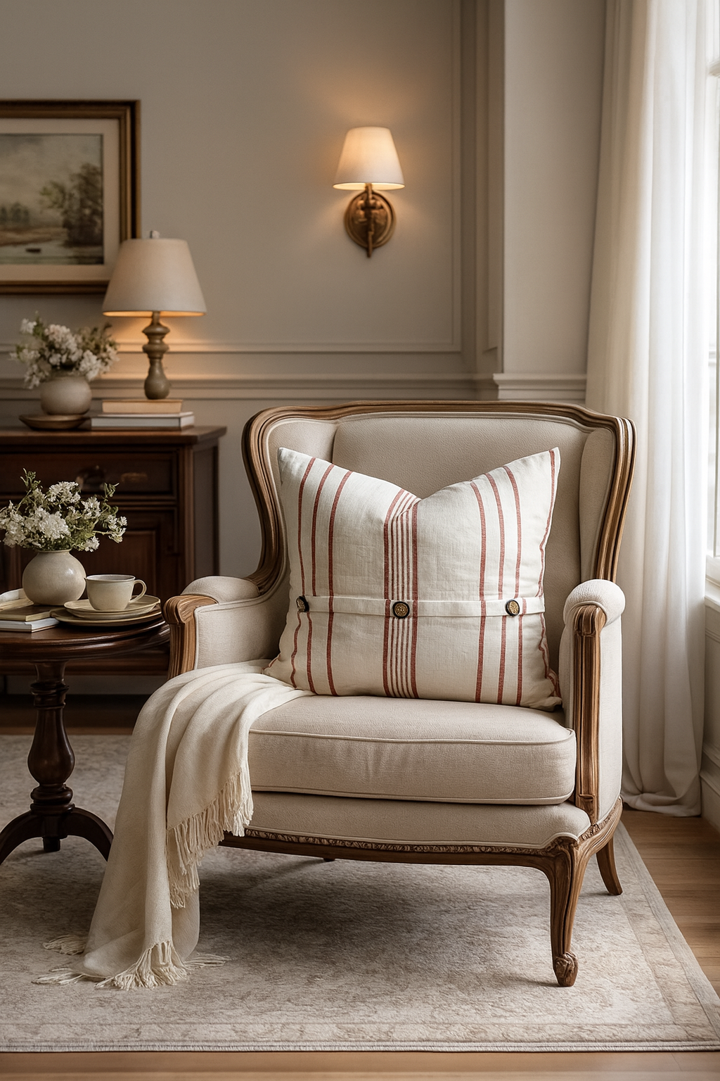 Pure French Linen Cushion - Rust Stripe