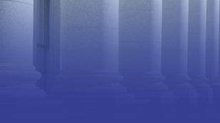 structural columns with blue wallpaper