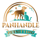 Cat and Dog illustration surrounded by a circle with the words "Panhandle Petsitting" below the dog and cat