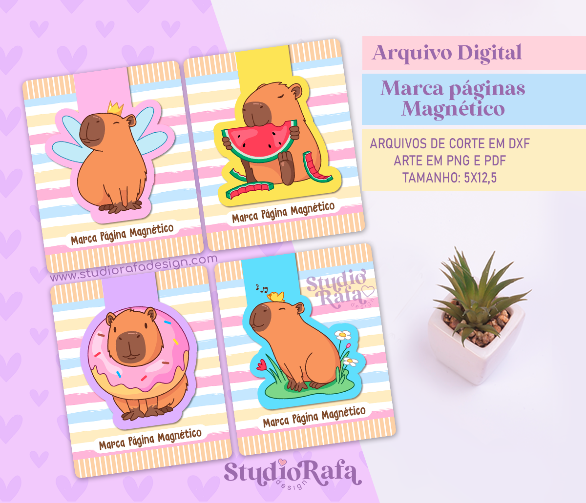 Marcadores de Páginas Magnéticos - Capivaras Fofas (arquivo digital)
