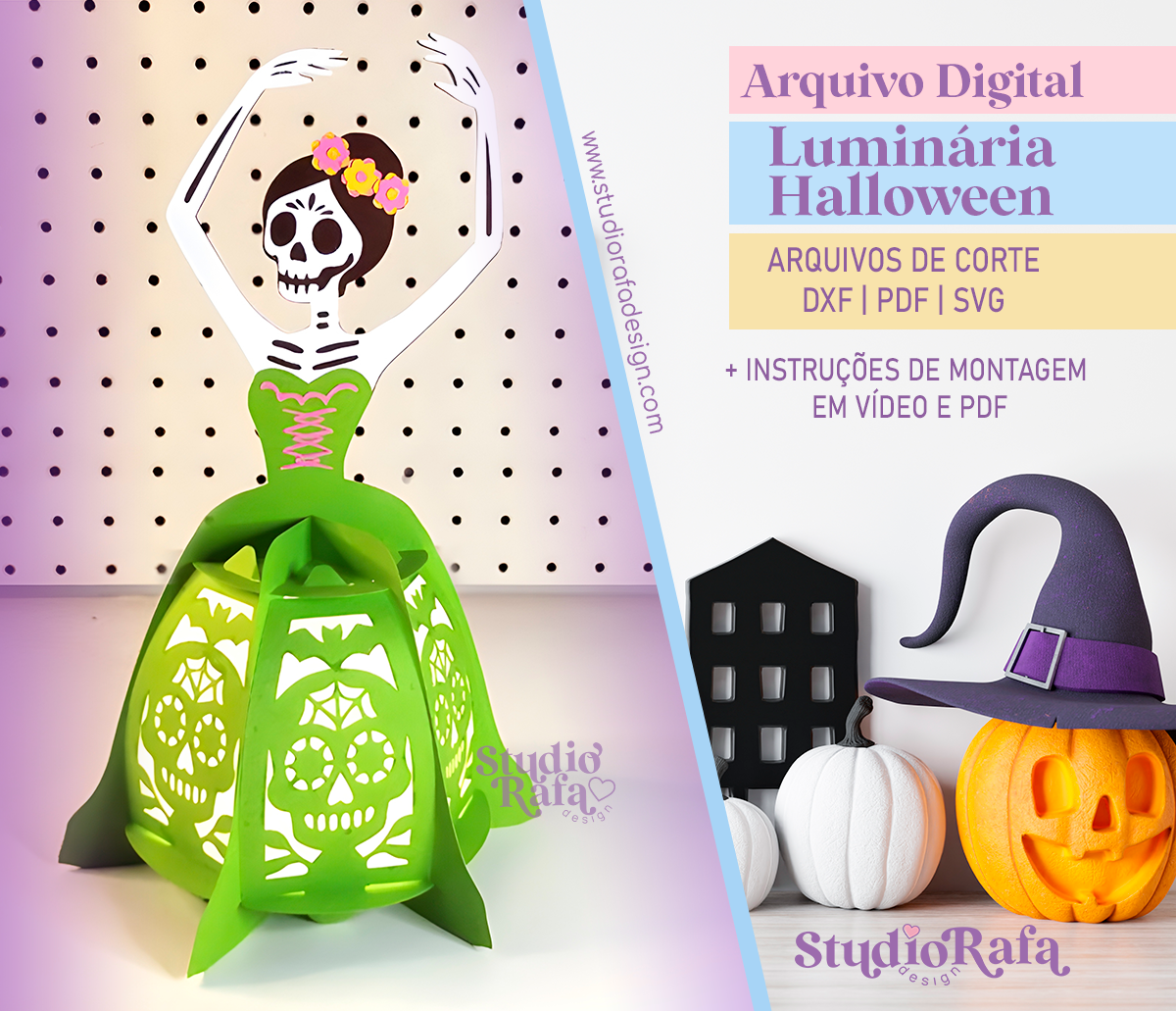Luminária Catrina Halloween + Guia de montagem em vídeo (arquivo digital)