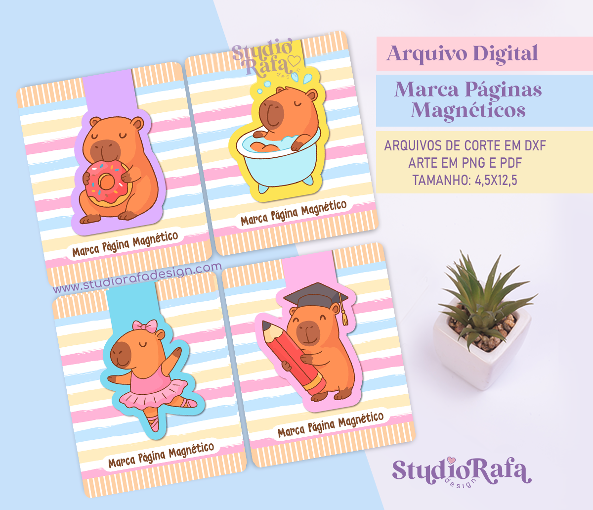 Marcadores de Páginas Magnéticos - Capivaras Fofas 3 (arquivo digital)