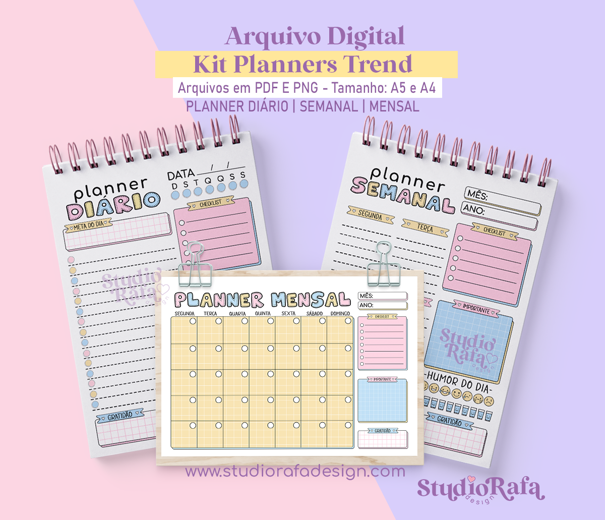 Kit Planners Trend - Diário | Semanal |Mensal (arquivo digital)