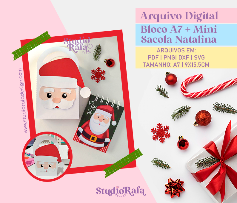 kit Natal Bloco A7 + Mini Sacola Papai Noel (arquivo digital)
